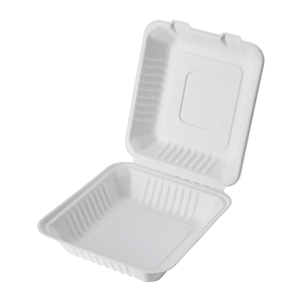 CaliWare 8'' x 8'' x 3'' 1C No PFAS Added Natural Bagasse Hinged Container - 200/Case