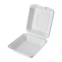 CaliWare 8'' x 8'' x 3'' 1C No PFAS Added Natural Bagasse Hinged Container - 200/Case