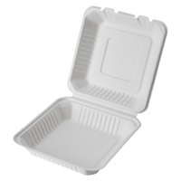 CaliWare 9'' x 9'' x 3'' 1C No PFAS Added Natural Bagasse Hinged Container - 200/Case