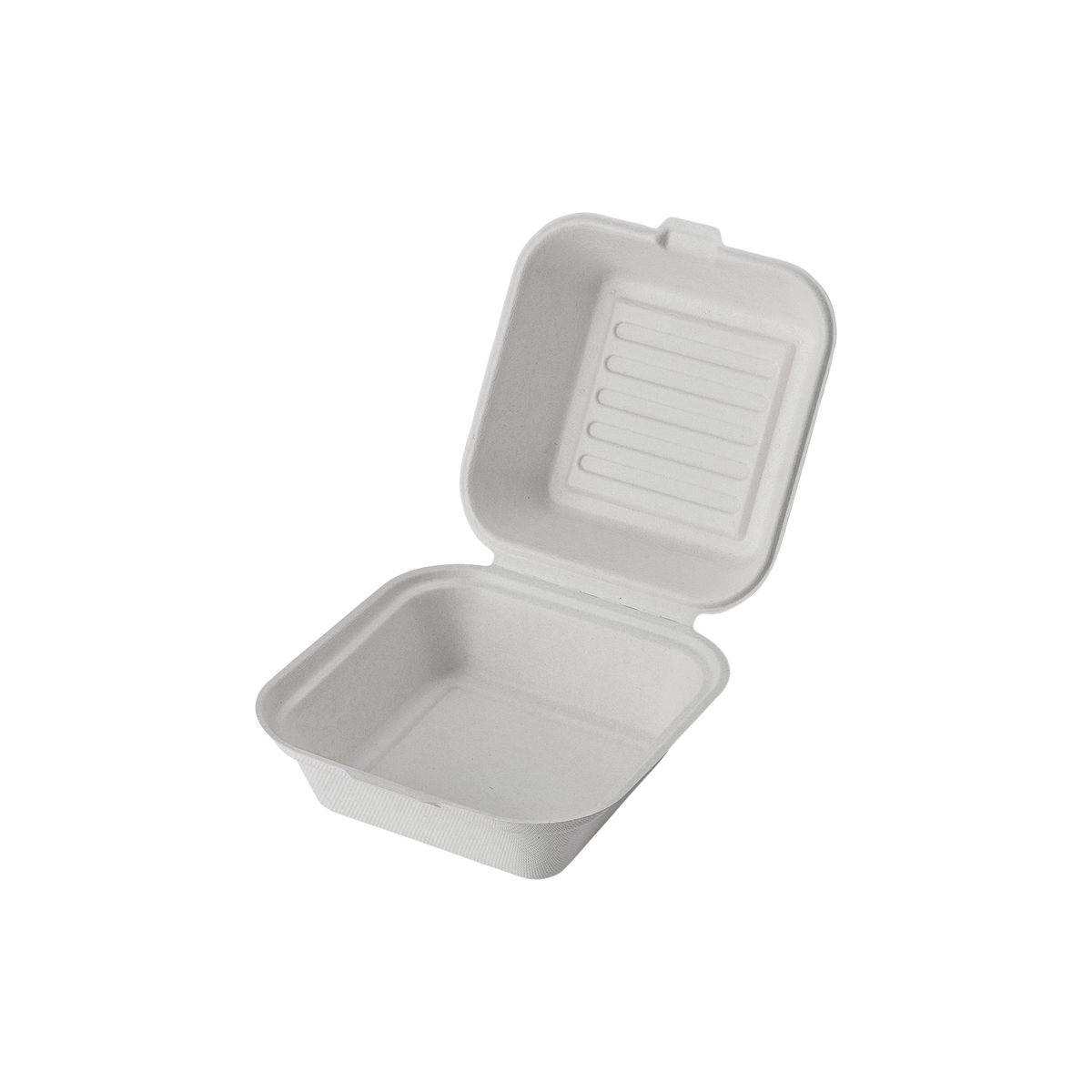 CaliWare 6'' x 6'' x 3'' No PFAS Added Natural Bagasse Hinged Container - 500/Case