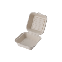 CaliWare 6'' x 6'' x 3'' No PFAS Added Natural Bagasse Hinged Container - 500/Case