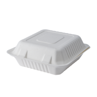 CaliWare 8'' x 8'' x 3'' 1C No PFAS Added Natural Bagasse Hinged Container - 200/Case