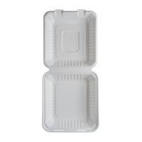 CaliWare 8'' x 8'' x 3'' 1C No PFAS Added Natural Bagasse Hinged Container - 200/Case