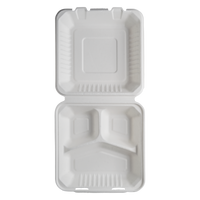 CaliWare 9'' x 9'' x 3'' 3C No PFAS Added Natural Bagasse Hinged Container - 200/Case