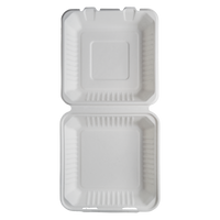 CaliWare 9'' x 9'' x 3'' 1C No PFAS Added Natural Bagasse Hinged Container - 200/Case