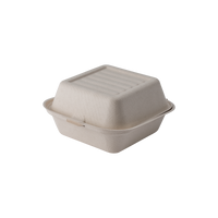 CaliWare 6'' x 6'' x 3'' No PFAS Added Natural Bagasse Hinged Container - 500/Case